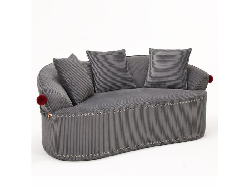  Canapé droit 2 places compressé 163x93x68 cm design chapeau de clown en mousse et velours côtelé couleur gris foncé  - Conforama A