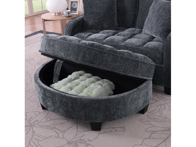  Canapé droit convertible 1 place noir en tissu, avec pouf de rangement mobile pour les espaces restreints  - Conforama D