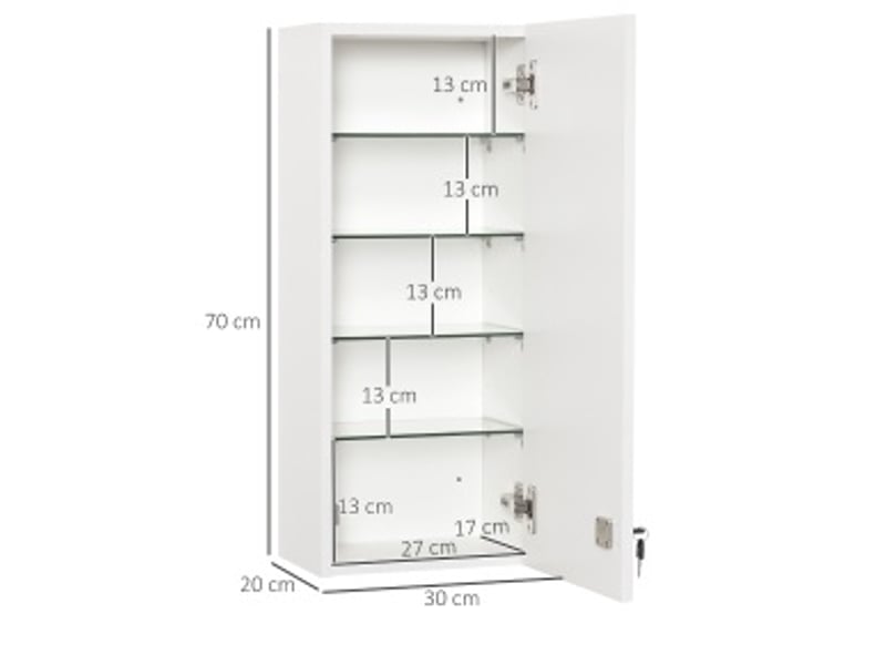  Armoire à pharmacie murale 30 x 20 x 70 cm blanche en panneau de particules, verrouillable à clé  - Conforama C