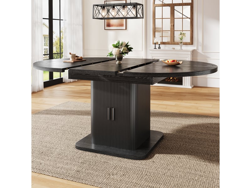  Table à manger extensible ovale 110-150x110x75 cm table à manger 4 à 6 personnes ronde moderne avec portes coulissantes, noir  - Conforama D