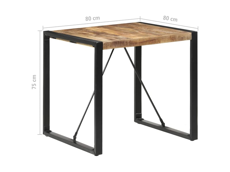 Table à manger, table de salle à manger 80x80x75 cm bois de manguier brut - Conforama E