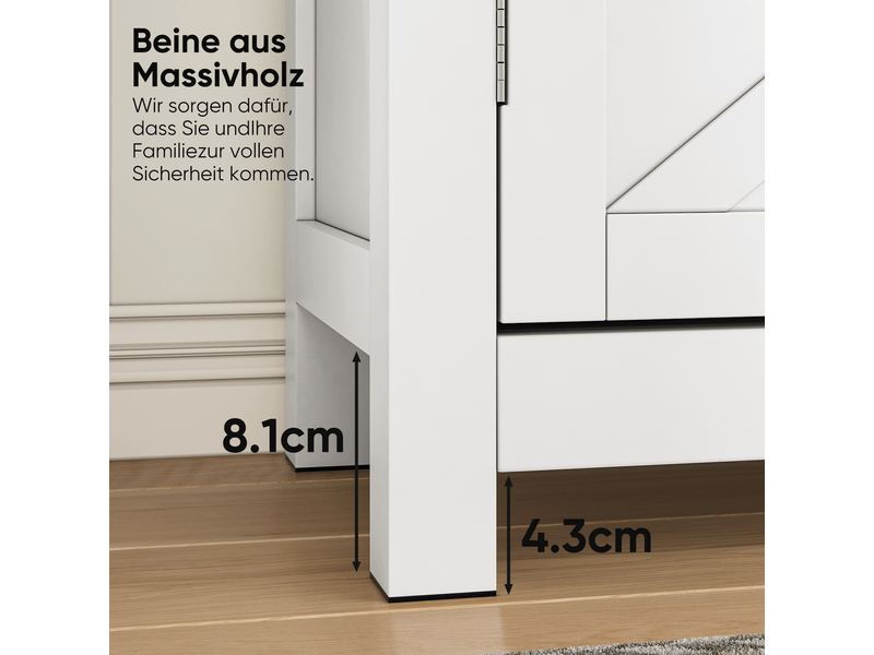  Buffet bas 76x30x83 cm avec tiroirs et étagères réglables, buffet salon en blanc, buffet de cuisine avec plans de travail en noyer  - Conforama W