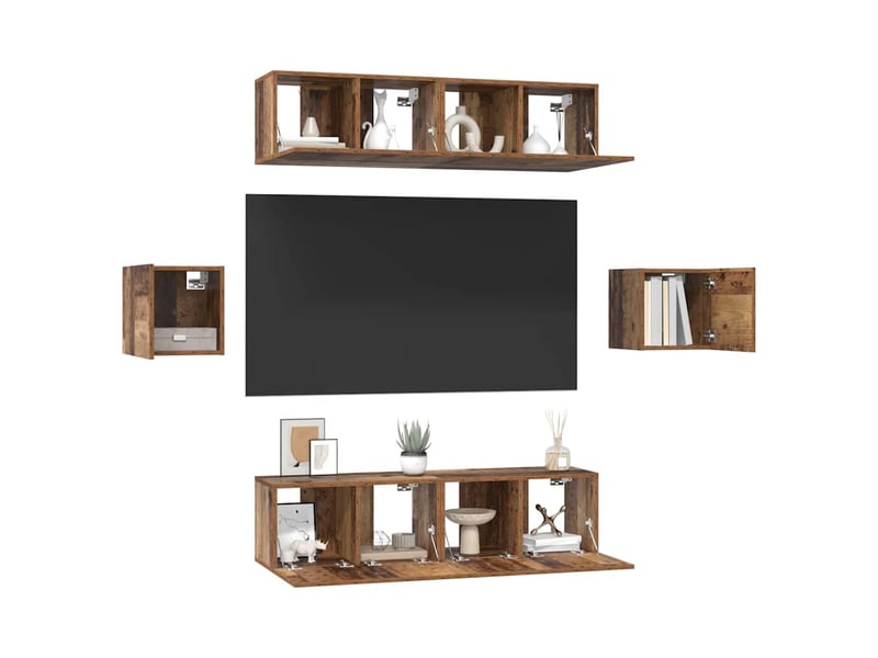  Ensemble meuble tv - banc tv - meuble de rangement 6 pcs bois ancien bois d'ingénierie  - Conforama C