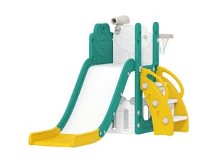 Toboggan pour tout-petits 5 en 1 toboggan autoportant pour enfant avec panier de basket, télescope, 178x70x86cm, jaune