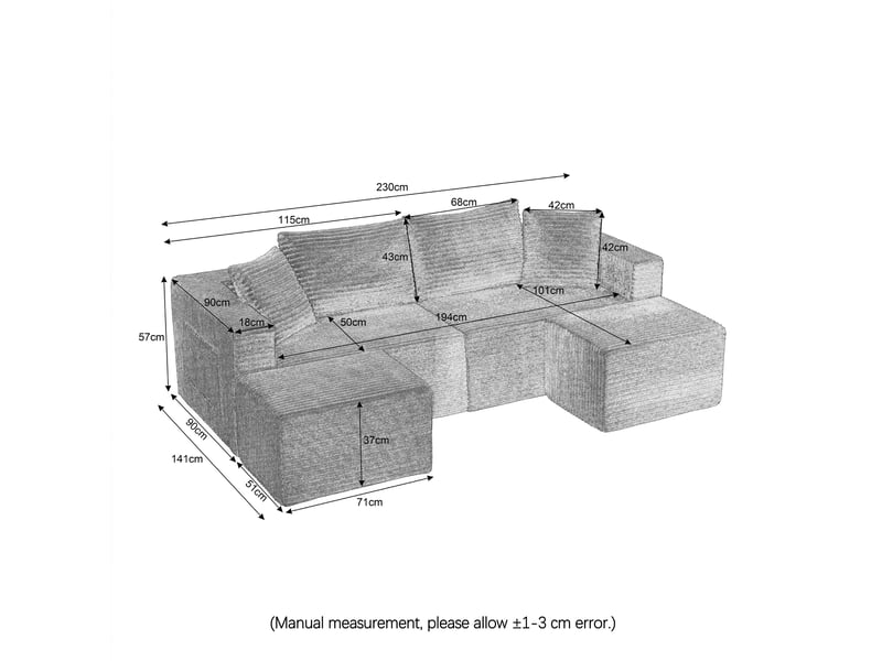  Canapé compressé modulable - mousse et ressorts ensachés - salon et chambre d’amis - velours côtelé - beige CozyNest - Conforama C