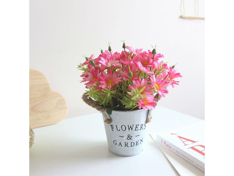  Fleurs artificiels interieur 1 pcs, fleurs artificielles avec pot en métal artificielle plante decoration pour mariage extérieur bureau table jardin nouveau cadeau de maison, marguerite(rose r  - Conforama A