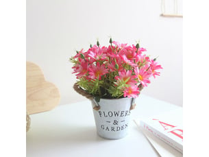 Fleurs artificiels interieur 1 pcs, fleurs artificielles avec pot en métal artificielle plante decoration pour mariage extérieur bureau table jardin nouveau cadeau de maison, marguerite(rose r