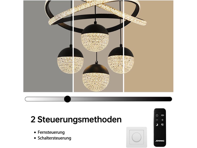 Suspension pour table à manger en cristal noir, 4 lumières, intensité variable | suspension led 54 w, hauteur réglable, intensité variable  - Conforama D