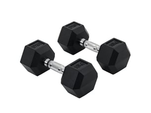 Ensemble de 2 haltères de 10 kg avec barre de connexion en métal, tête hexagonale pour l'entraînement à domicile, noir et argent