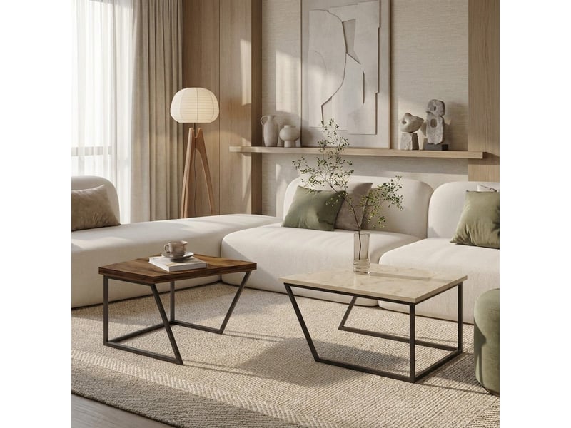  Set de tables basses modernes en bois et métal verona  - Conforama C