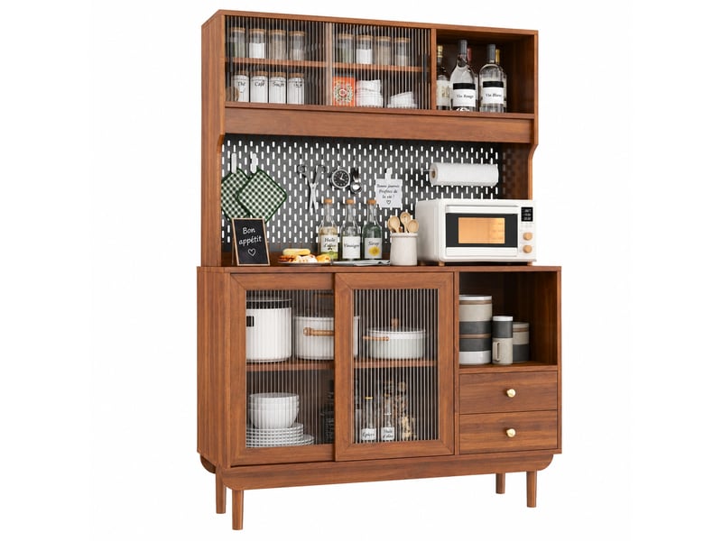  Buffet de cuisine avec portes coulissantes en verre strié, 117 x 30 x 170 cm  - Conforama A