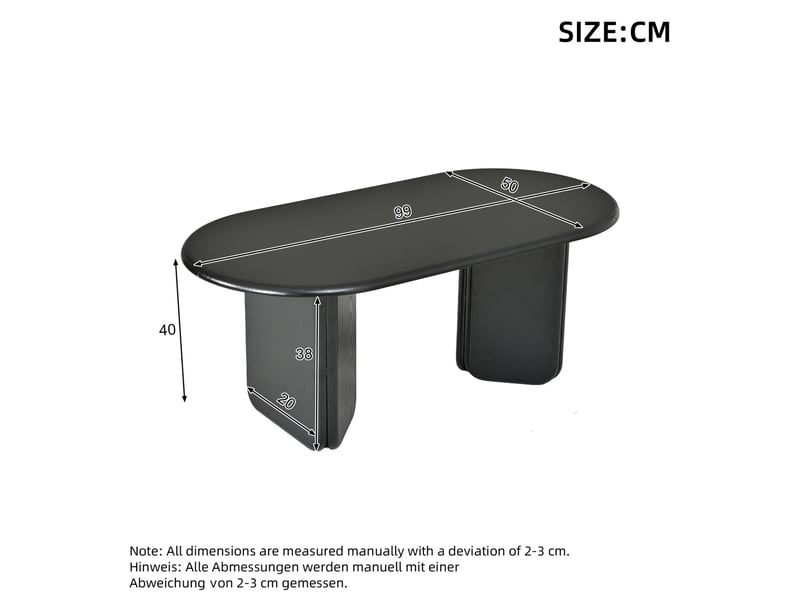  Table basse ovale 99x50x40 cm – noir – plateau mdf, pieds arrondis, charge 40 kg et montage facile  - Conforama C