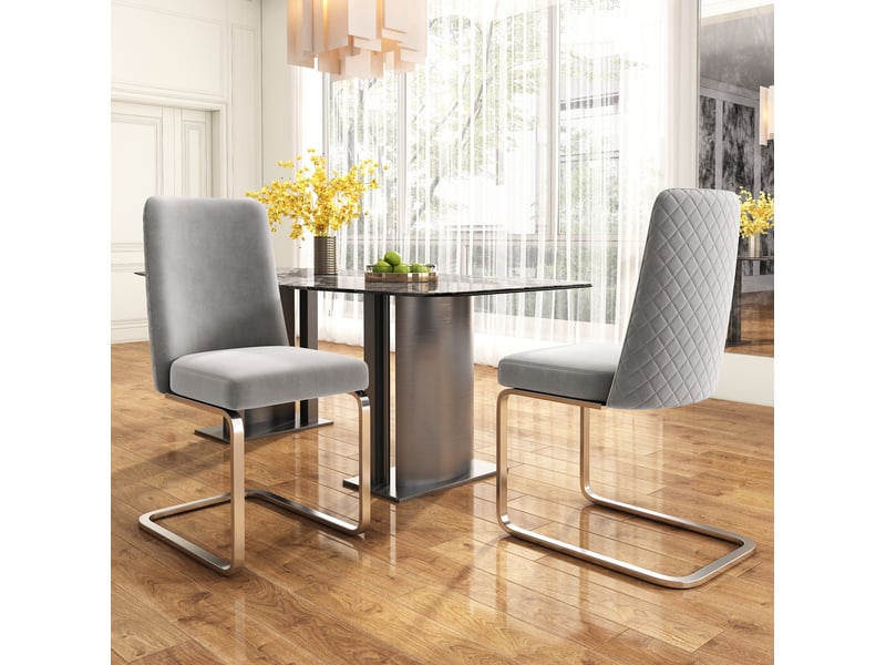 Lot de 6 chaise de salle à manger 42 x 45 x 88 cm – gris et argenté – dossier à motif losange confortable - Conforama B