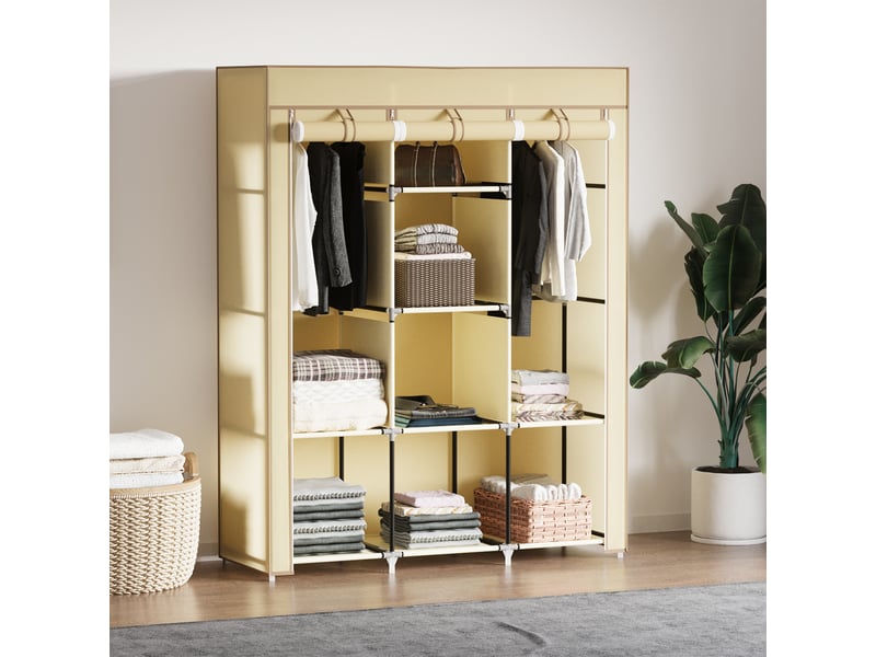  Armoire en tissu beige, 8 étagères et 2 penderies, porte enroulable, 125 x 46 x 162,5 cm  - Conforama C