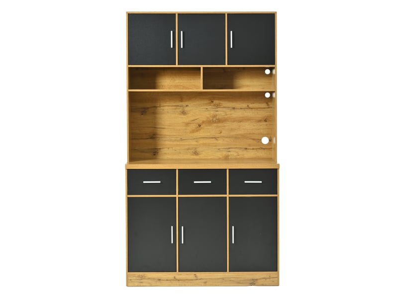  Buffet de cuisine avec éclairage led, tiroirs et étagères réglables, prises électriques – meuble moderne  - Conforama E