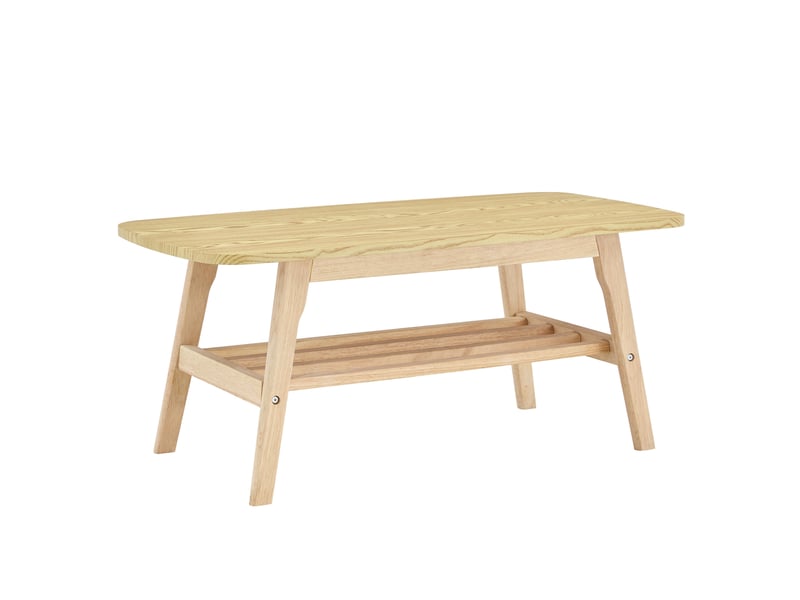  Table basse avec rangement à deux niveaux, plateau en bois et piètement massif pour salon, bois, 110 × 58 × 19 cm  - Conforama A