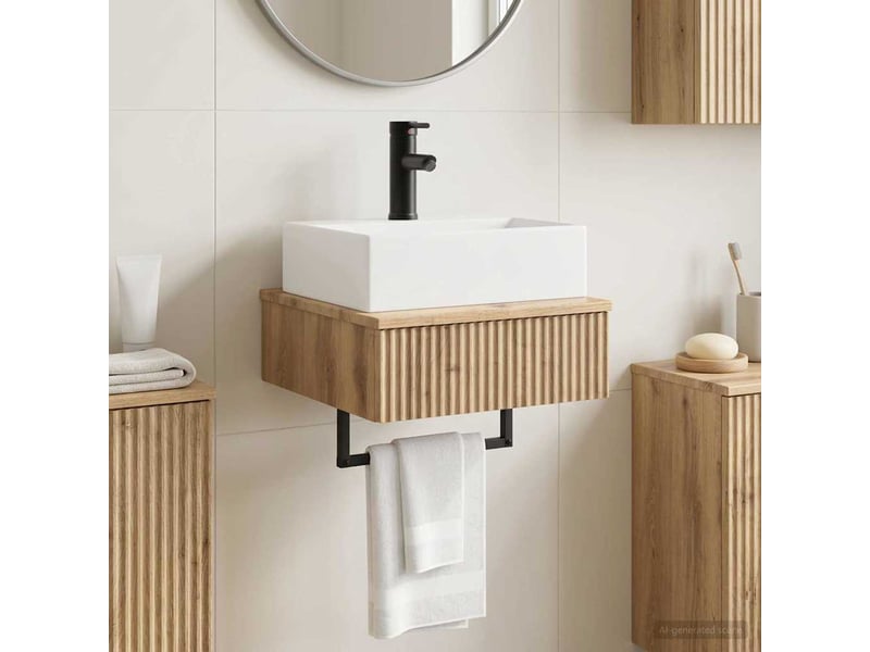 Basin de lavage mural, lavabo chêne artisanal 40x41x39 cm - Conforama B