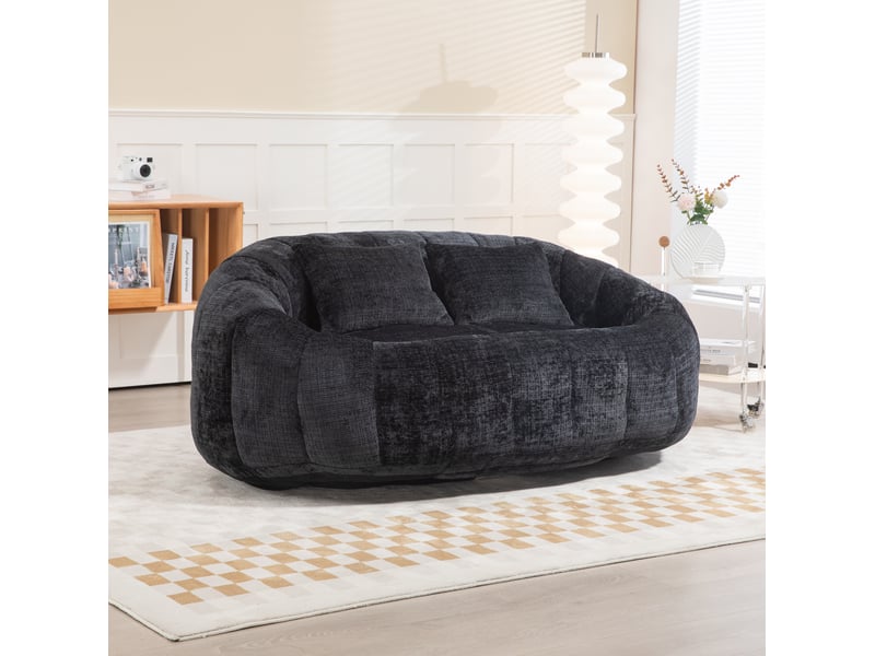  Canapé pouf modenvie 2 places en chenille noir 150 x 95 x 63 cm  - Conforama D