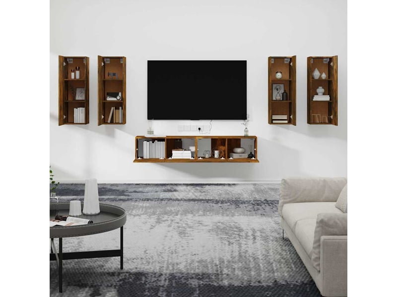  Ensemble de meubles tv 6 pcs chêne fumé bois d'ingénierie shl26008  - Conforama C