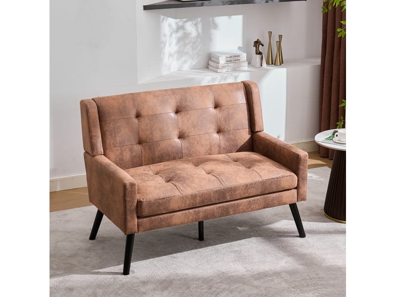  Banquette 2 places ulevr capitonnée 119 x 75 x 88 cm, tissu effet suédine, pieds en bois, marron café  - Conforama E