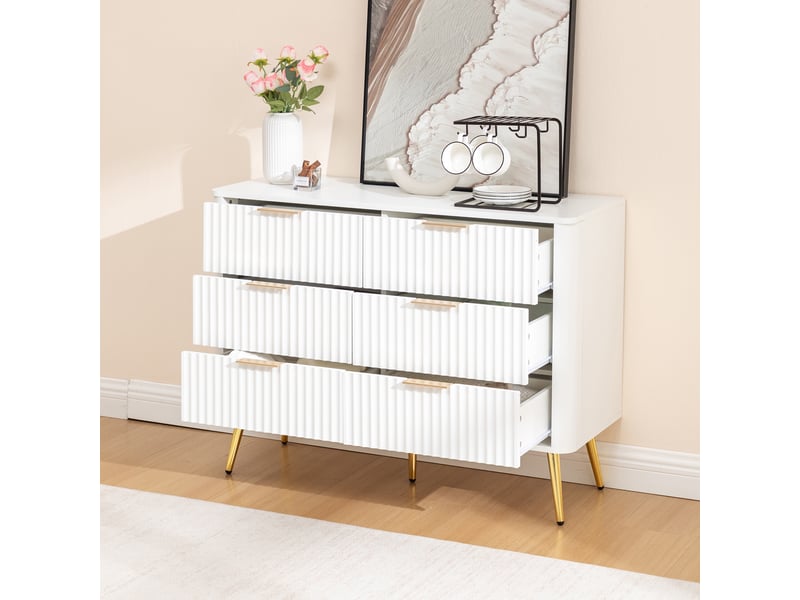  Commode 6 tiroirs, 105x40x80cm, chiffonnier meuble de rangement pour chambre salon couloir, en mdf moderne avec pieds surélevés de 20cm, blanc  - Conforama C