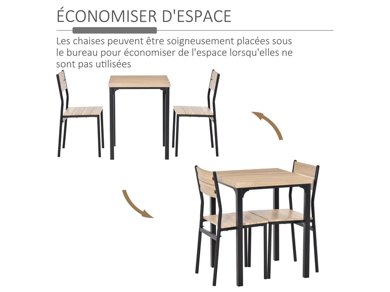  Ensemble table et chaises pour 2 personnes, table de cuisine avec chaises, table à manger 3 pièces avec 2 chaises encastrables, bois de chêne clair, pour cuisine salon maison  - Conforama A