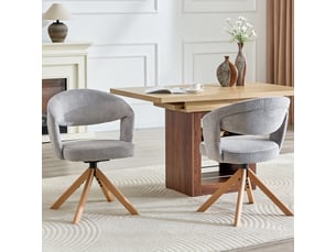 2 chaises pivotantes rétro-luxe, tissu gris, pieds bois massif, hauteur 81,5 cm, dossier incurvé, rotation 360° salon