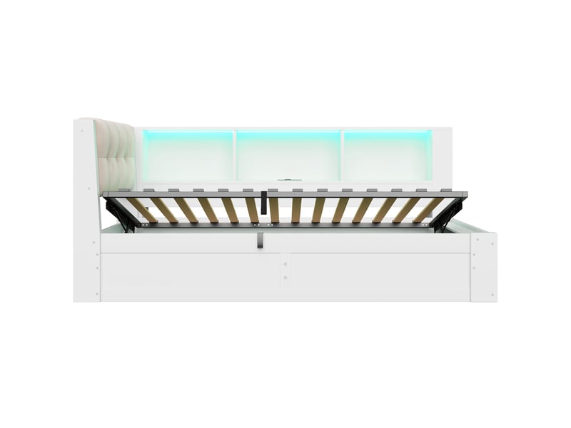  Lit banquette blanc 90 × 200 cm en pin, rangement hydraulique, led dimmable, usb  - Conforama A