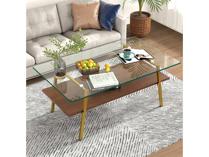  Table basse rectangulaire 98 x 58 cm en verre et mdf  - Conforama B