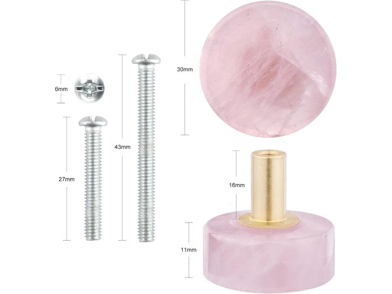  Lot de 4 tirateurs ronds en quartz rose, poignées en pierre curative avec base en laiton pour la décoration de la maison  - Conforama A