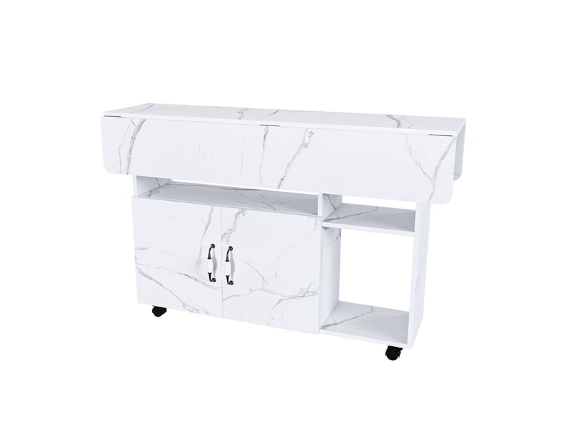  Desserte 110x70x80 cm avec rangements effet marbre blanc  - Conforama A