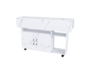 Desserte 110x70x80 cm avec rangements effet marbre blanc