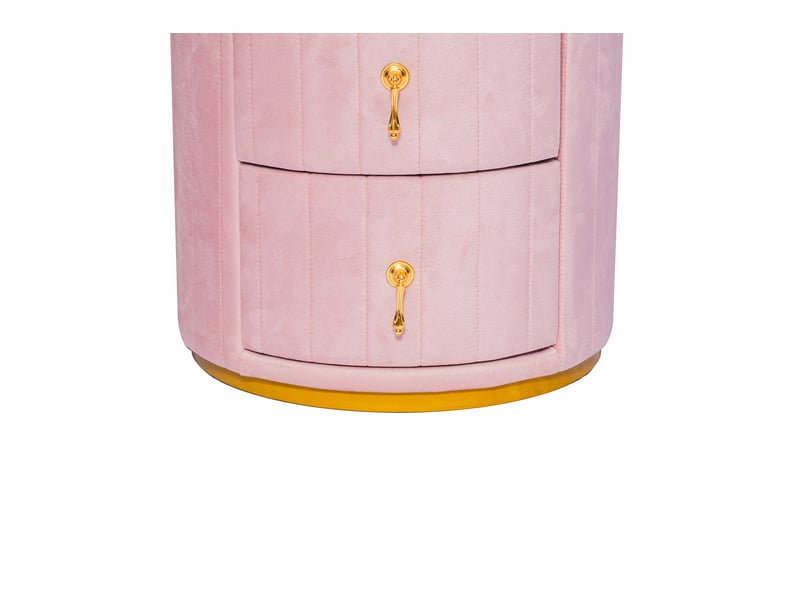  Table de chevet ronde avec 3 tiroirs pour chambre en mdf, métal et velours 40×40×52,5 cm rose  - Conforama D
