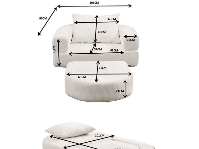  Canapé-lit convertible pliable 101x90x41 cm avec coussin en chenille beige  - Conforama E