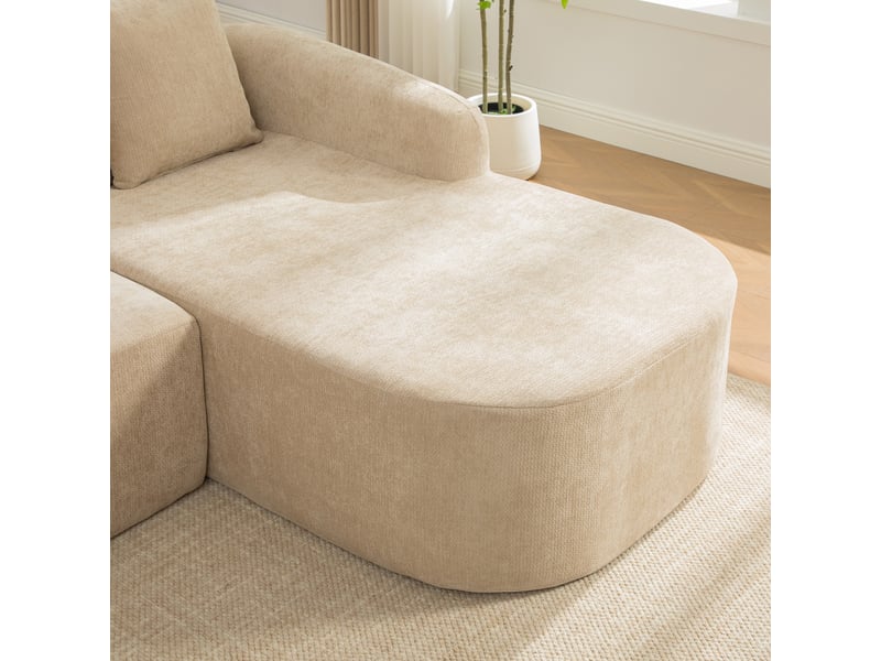Canapé modulable en tissu chenille beige clair, compressé sous vide, sans montage nécessaire, design contemporain pour salon - Conforama D