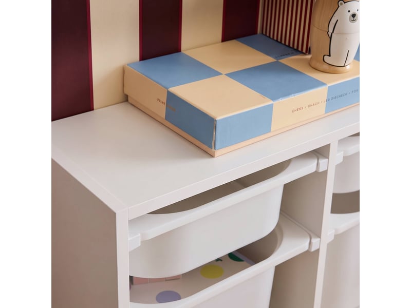  Meuble de rangement pour enfant décor bois 6 bacs en plastique blanc - sora  - Conforama E