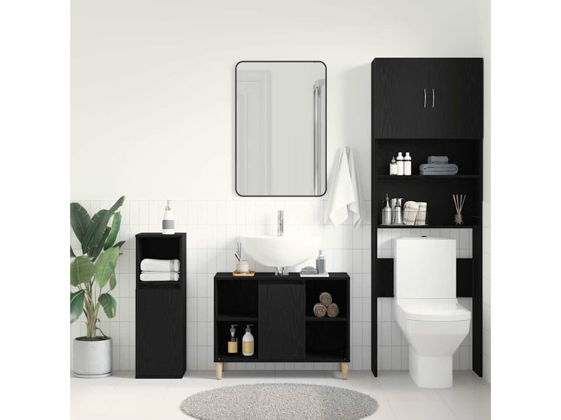  Meuble sous-évier, meuble de rangement chêne noir 80x33x60 cm bois d'ingénierie  - Conforama C