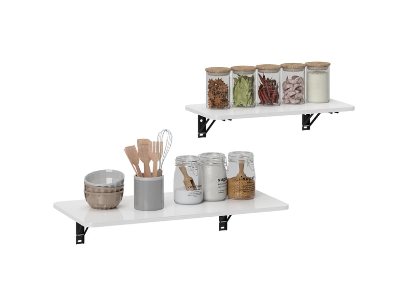  Ensemble de 2 tables pliantes murales, en bois laqué blanc brillant, idéales pour la cuisine, la salle à manger ou le bureau.  - Conforama A