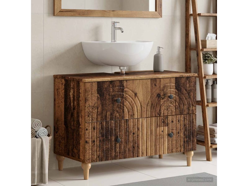  Meuble sous lavabo de salle de bain alkmaar bois ancien cf64800  - Conforama B