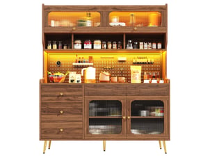 Meuble tv haut 145x39x171 cm couleur noyer, mdf métal et verre, rangement avec led et app
