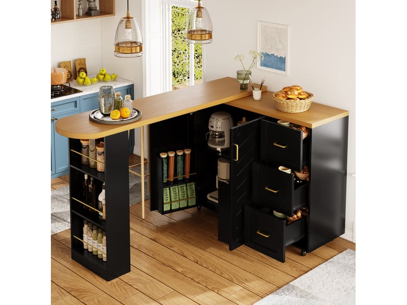 Desserte bar extensible à roulettes avec rangement 135-228 cm evryae - Conforama B