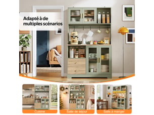 Buffet haut de cuisine vert,meuble moderne avec led,avec 4 portes,plan de travail,prise avec usb,110x40x178cm