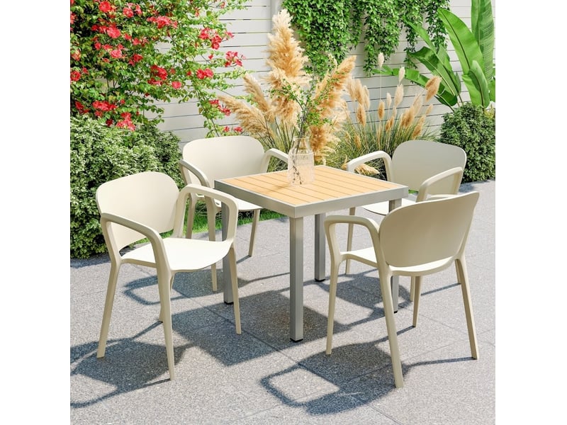  Lot de 4 chaises de jardin blanches en plastique empilables avec accoudoirs, résistantes aux uv et à l'eau  - Conforama B