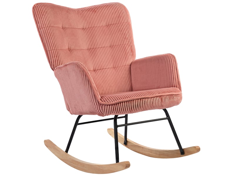  Fauteuil à bascule rose en velours côtelé, chaise à bascule avec accoudoirs, fauteuil de relaxation pour salon  - Conforama A