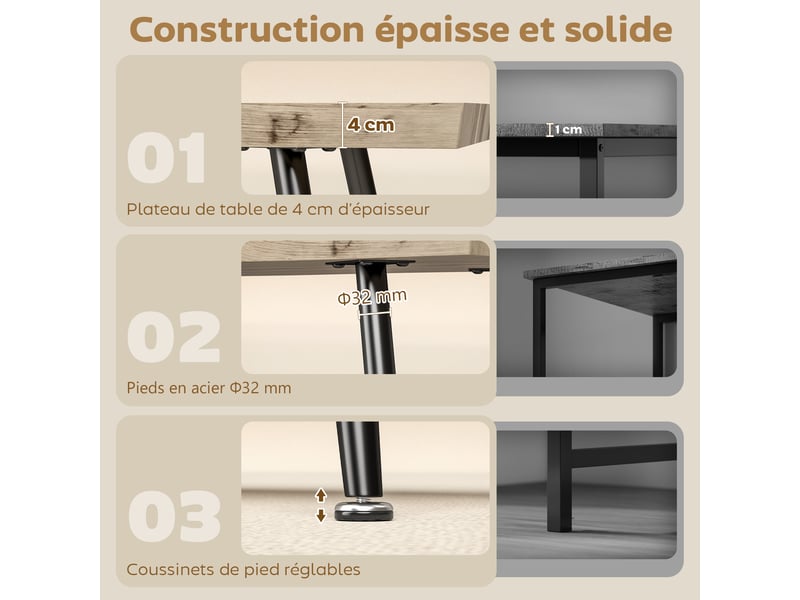  Table basse, table d'appoint moderne avec pieds en acier et plateau épais de 4 cm, chêne et noir, 100 x 50 x 45 cm  - Conforama E
