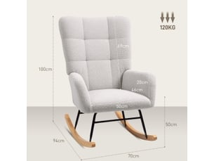 Fauteuil à bascule gris clair avec accoudoirs, tissu aspect velours teddy, pour chambre et salon