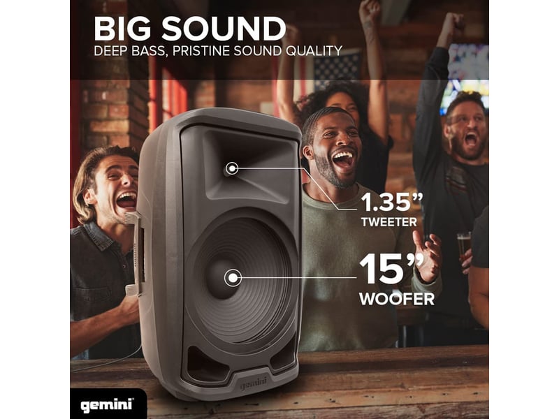 Enceinte active gemini as-2115bt-pk, boomer 15, puissance 2000w, usb sd bluetooth radio fm, tws, pied, microphone - Conforama D