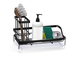 Rangement evier cuisine support brosse éponge organiseur pour à poser acier inoxydable，noir - rwetagère et rangement de douche