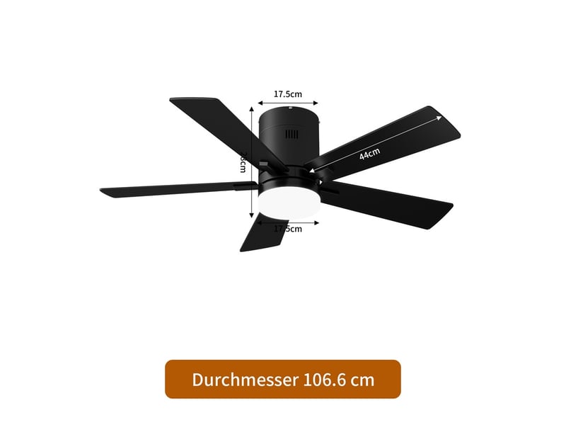  Ventilateur de plafond avec lampe led - 42 pouces - 5 pales moteur dc réversible silencieux télécommande - noir  - Conforama E
