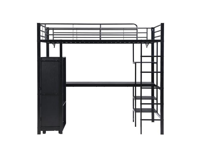  Lit mezzanine 90x200, lit combiné gain de place avec bureau et armoire, structure robuste en métal et mdf pour ado et enfant, noir  - Conforama D